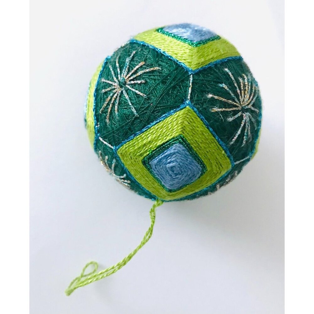Temari Ball Mari Ball Green Blue Japanese Folk Art Geometric Geometry Stars